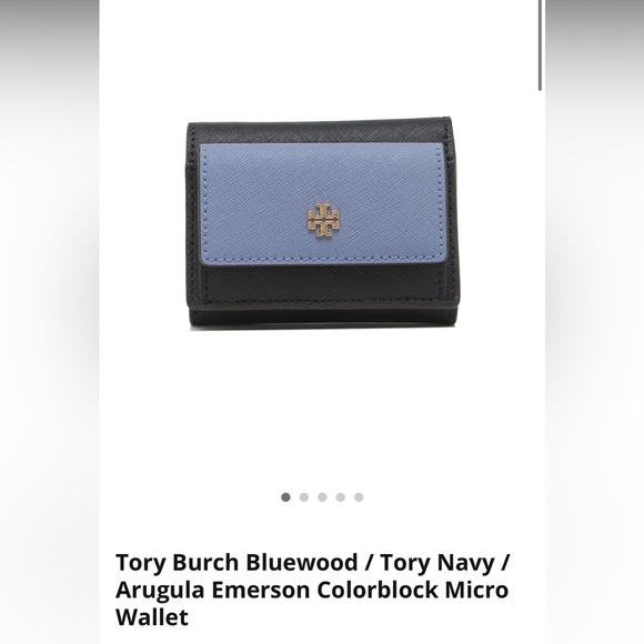 Tory Burch Bluewood / Tory Navy / Arugula Emerson Colorblock Micro Wallet - Picture 1 of 5